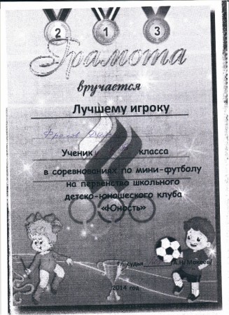 Лучший игрок в мини-футболе по школе.